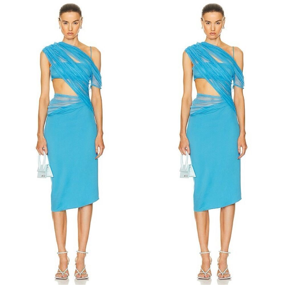 NWT CHRISTOPHER ESBER Magnetica Asymmetric Dress in Dolphin blue
